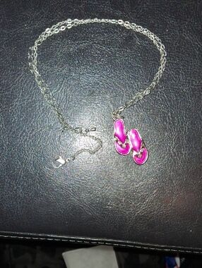 Silver Chain Necklace with Pink Flip-Flop Pendant With Gems